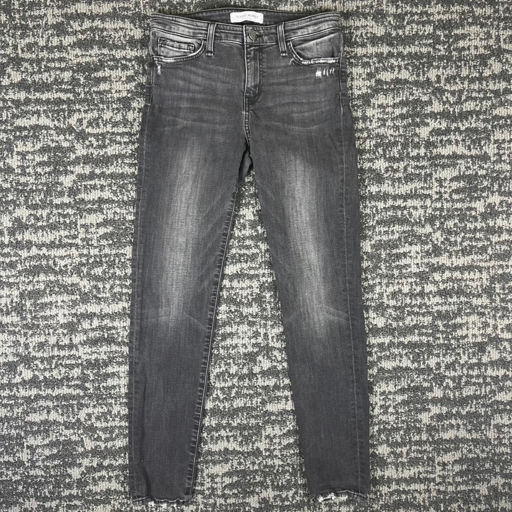 Flying Monkey Platinum Skinny Jeans Womens 28 Black Distressed Raw Hem Y3156-E